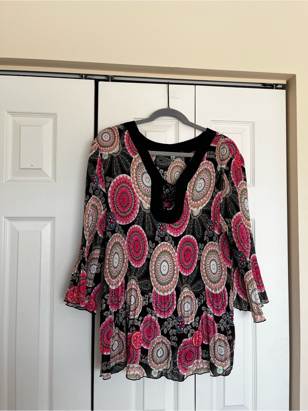 NICOLA Black Tunic with Pink & Cream Medallion Print